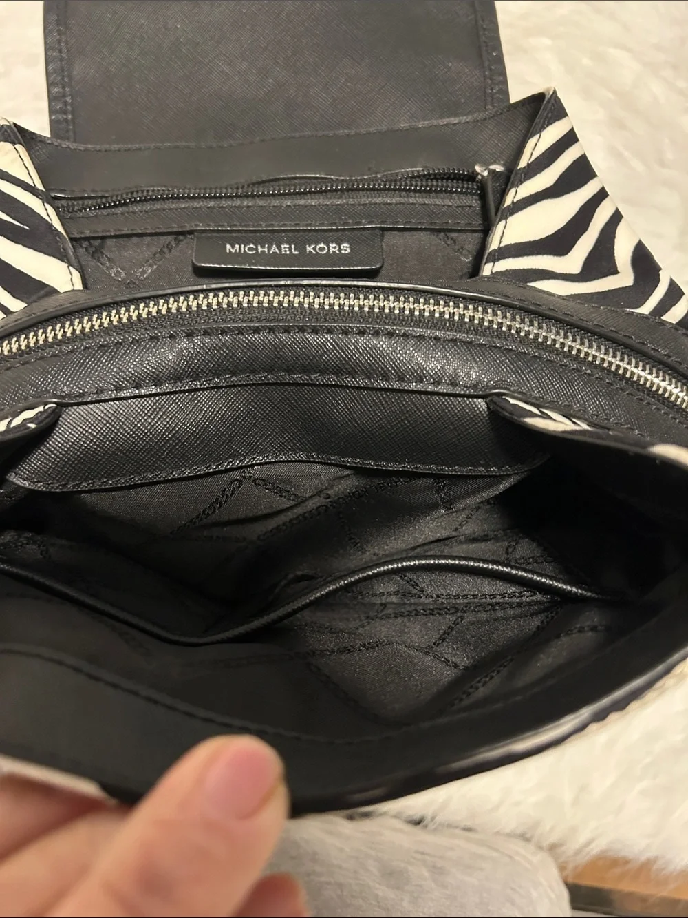 Michael Kors Black and White Zebra-Print Backpack